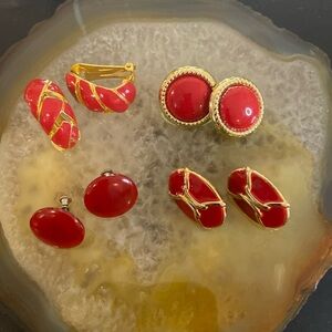 3 pair vintage red earrings 1 clip 2 pieces & 1 screwback Guc 1st one sold